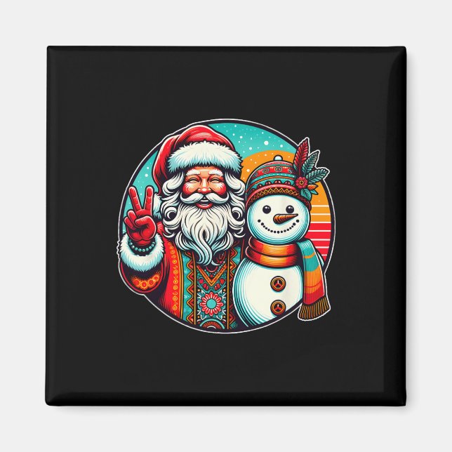 Hippie Santa Retro Snowman Bohemian Christmas  Magnet (Front)