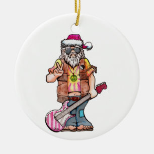Hippie Santa says Cool Yule! Ceramic Tree Decoration