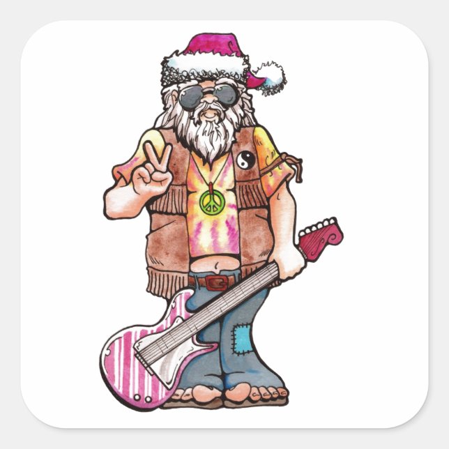 Hippie Santa Square Sticker (Front)