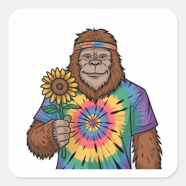 Hippie Sasquatch Square Sticker (Front)
