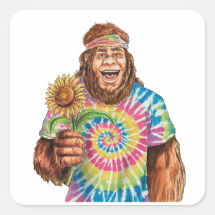 Hippie Sasquatch With Sunflower Square Sticker