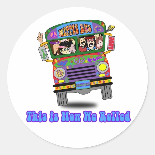 Hippie School Bus Classic Round Sticker (Front)