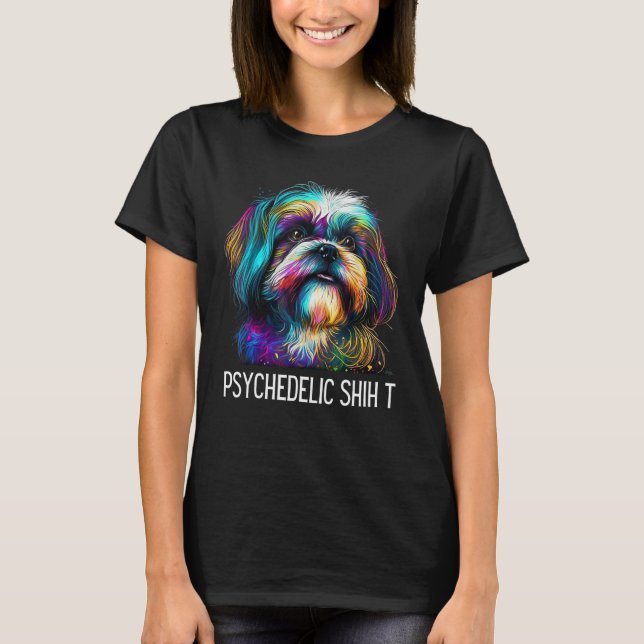 Hippie Shih Tzu Tie Dye Peace Psychedelic Shih Dog T-Shirt (Front)