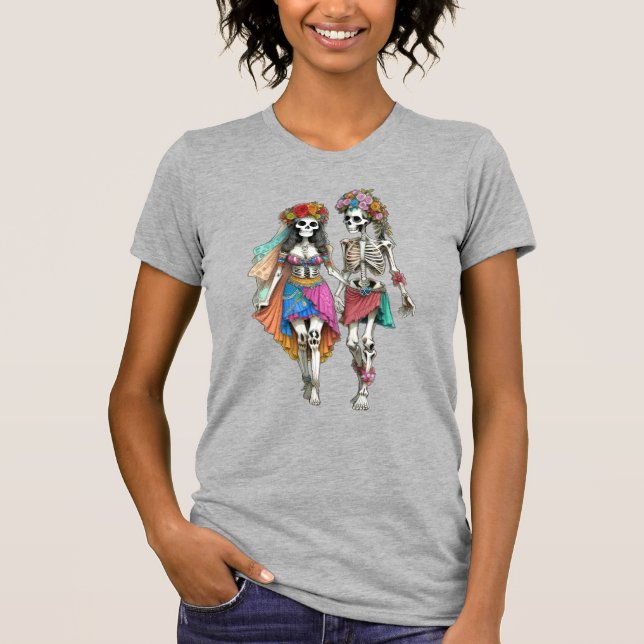 Hippie Skeleton Couple T-Shirt (Front)