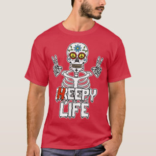 Hippie Skeleton  Funny Halloween Pun Creepy Humor  T-Shirt