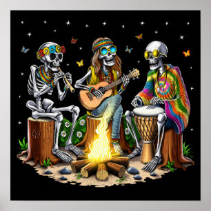 Hippie Skeletons Camping Poster