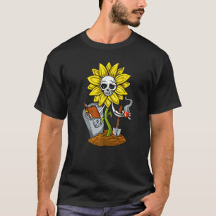 Hippie Skull Sunflower Skeleton Drinking Coffee Fl T-Shirt