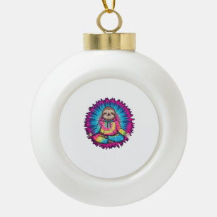 Hippie Sloth Peace Sign Tie-Dy Ceramic Ball Christmas Ornament
