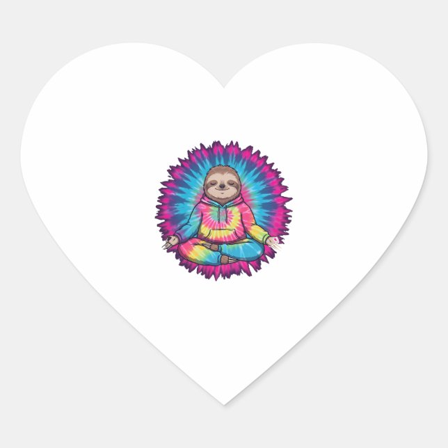 Hippie Sloth Peace Sign Tie-Dy Heart Sticker (Front)