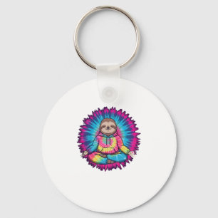 Hippie Sloth Peace Sign Tie-Dy Key Ring