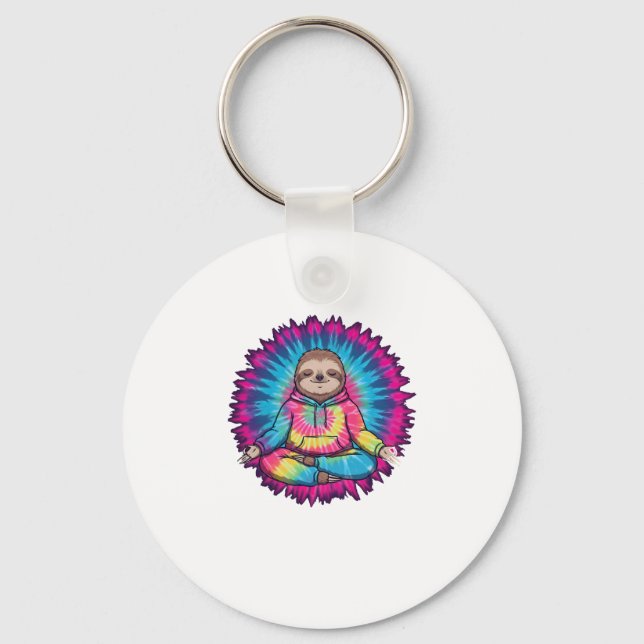 Hippie Sloth Peace Sign Tie-Dy Key Ring (Front)