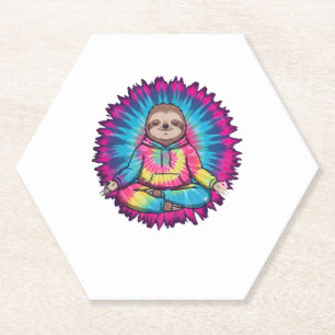 Hippie Sloth Peace Sign Tie-Dy Paper Coaster