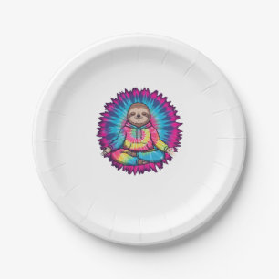 Hippie Sloth Peace Sign Tie-Dy Paper Plate