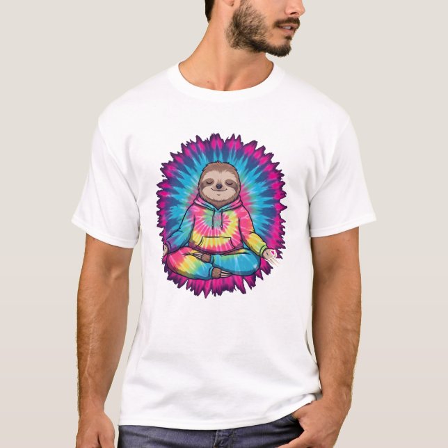 Hippie Sloth Peace Sign Tie-Dy T-Shirt (Front)