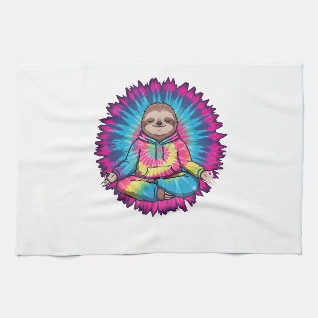 Hippie Sloth Peace Sign Tie-Dy Tea Towel (Horizontal)