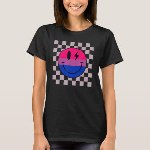 Hippie Smile Face Bisexual Pride Bi Flag Retro Gro T-Shirt