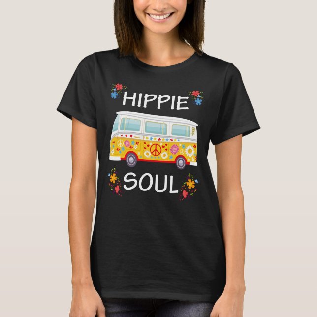 Hippie Soul Colourful Floral Retro Van Life Love P T-Shirt (Front)