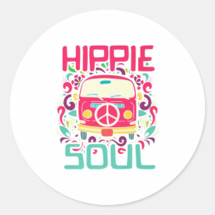Hippie Soul Colourful Peace Van Premium Classic Round Sticker