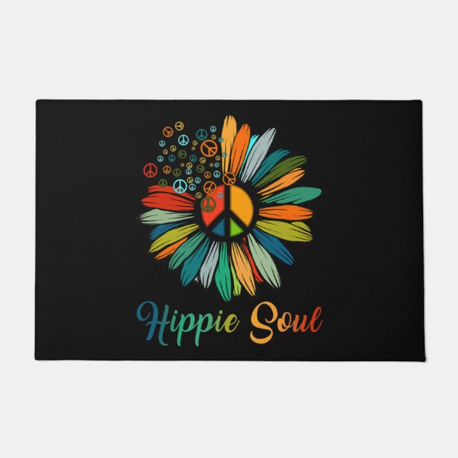 Hippie Soul Essential Peace Sign Hippie Sunflower Doormat (Front)
