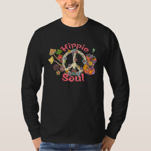 Hippie Soul Guitar Peace Sign Floral Funny Hippie T-Shirt