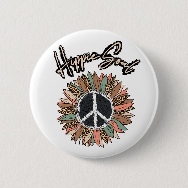 Hippie Soul Peace Sign Sunflower 6 Cm Round Badge (Front)