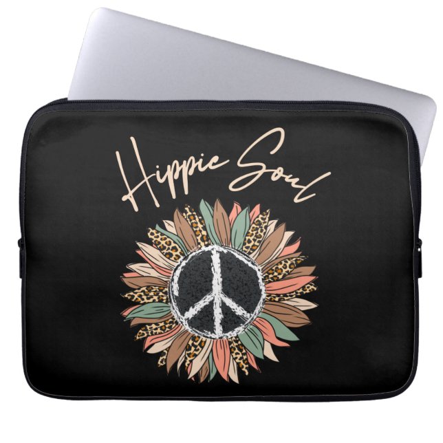 Hippie Soul Peace Sign Sunflower Laptop Sleeve (Front)