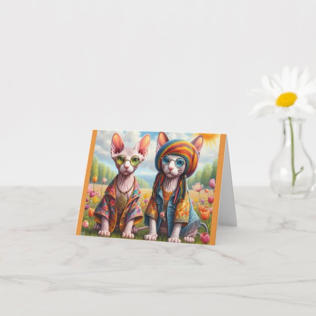 Hippie Sphynx Cat Couple Card (Small Plant)