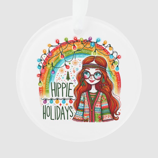 Hippie Style Groovy Girl Christmas Holiday Ornament (Front)