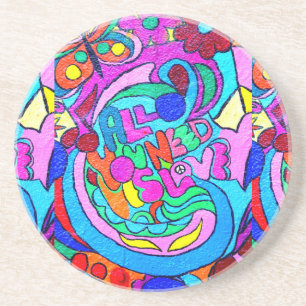 hippie style peace and love coasters