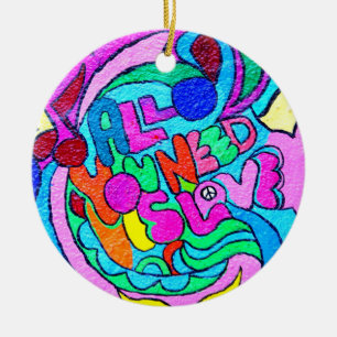 hippie-style peace love ornament