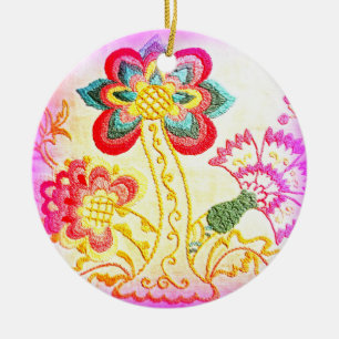 hippie-style pink palm tree/ yellow heart ornament