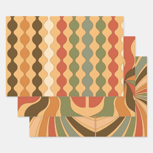 Hippie Style Retro Design Wrapping Paper Sheet (Set)