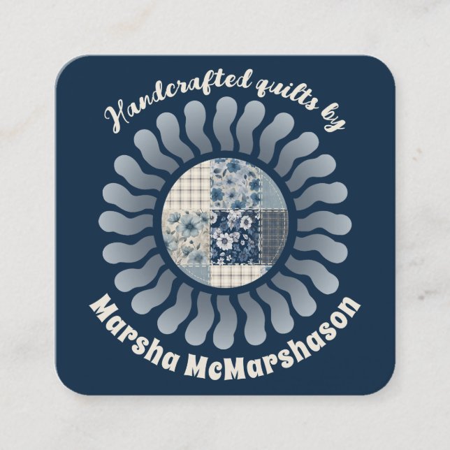 Hippie sun quilter quilting sewing seamstress square business card (Front)