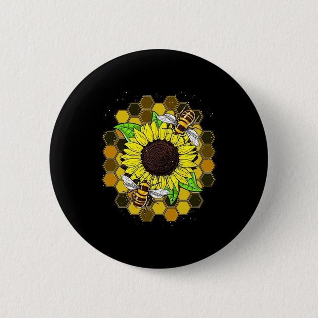 Hippie Sunflower Bees 6 Cm Round Badge (Front)
