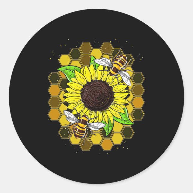 Hippie Sunflower Bees Classic Round Sticker (Front)