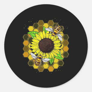 Hippie Sunflower Bees Classic Round Sticker