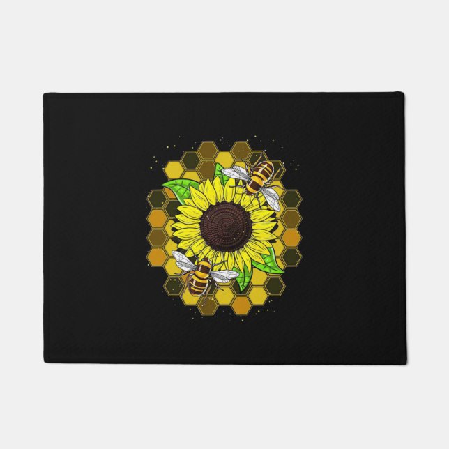 Hippie Sunflower Bees Doormat (Front)