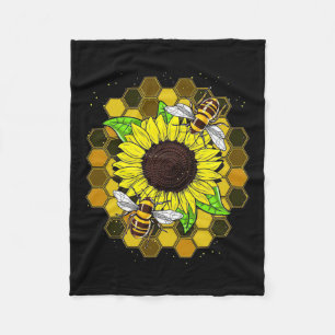 Hippie Sunflower Bees Fleece Blanket