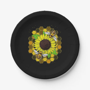 Hippie Sunflower Bees Paper Plate