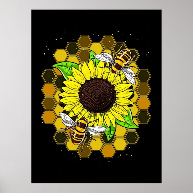 Hippie Sunflower Bees Poster (Front)