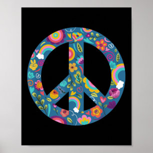 Hippie Symbol Peace Anti-war Logo Floral Peace Sig Poster