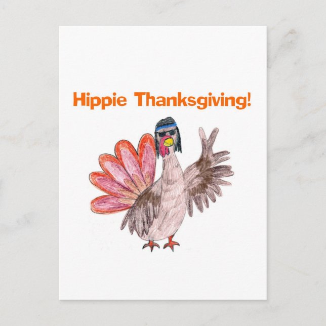 Hippie Thanksgiving turkey Holiday Postcard (Front)