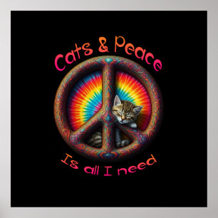 Hippie Tie Dye Cat Lovers Peace sign Psychedelic