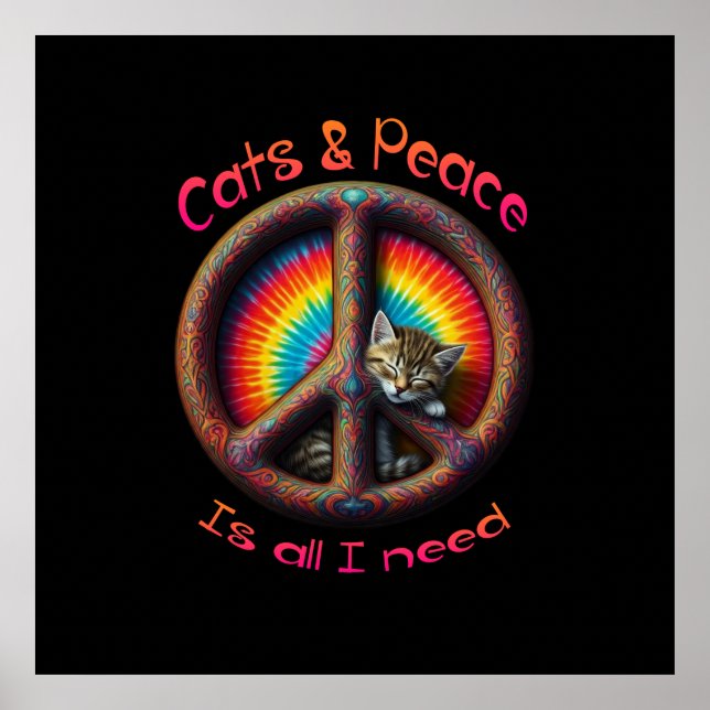 Hippie Tie Dye Cat Lovers Peace sign Psychedelic (Front)