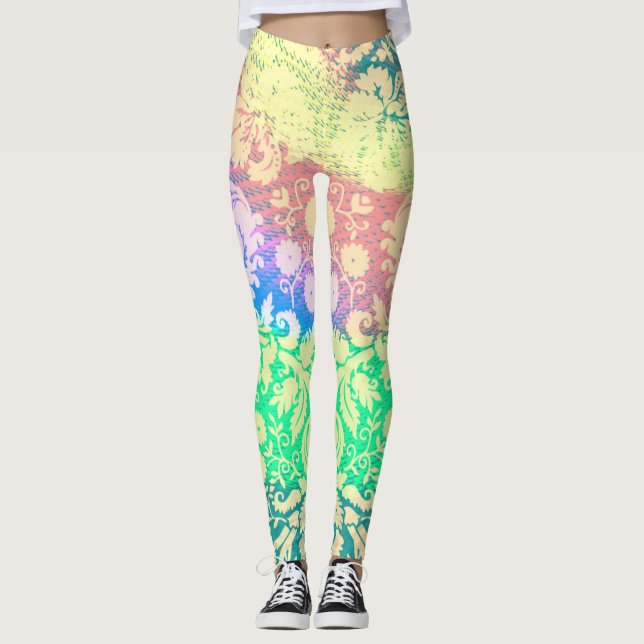 Hippie Tie Dye Flower Patterns Leggings (Front)