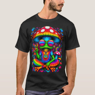 Hippie Tie-Dye Frog With Mushroom Peace Sign T-Shirt