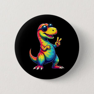 Hippie Tie Dye T-rex Dino Peace Sign 6 Cm Round Badge