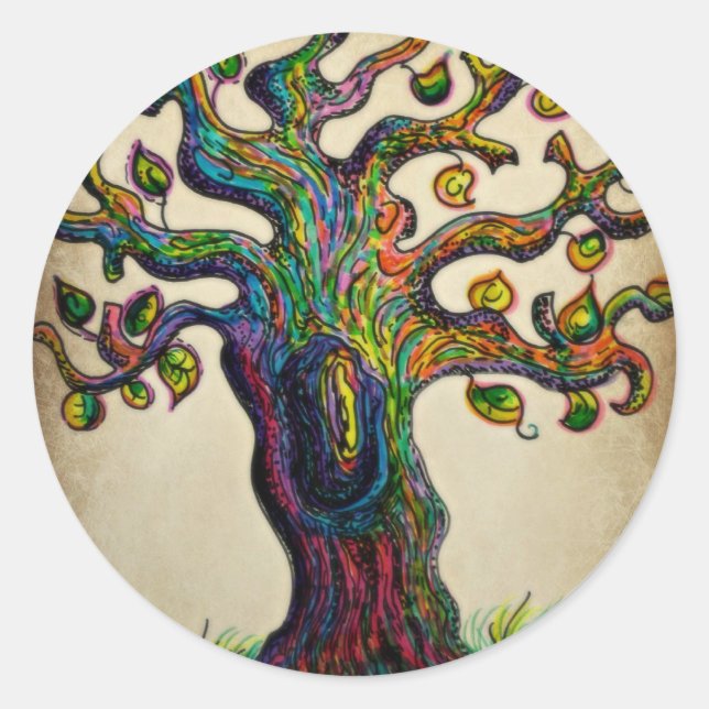 Hippie Tree Classic Round Sticker (Front)