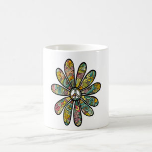 Hippie Trippy Flower Power Peace Sign Seventies Coffee Mug