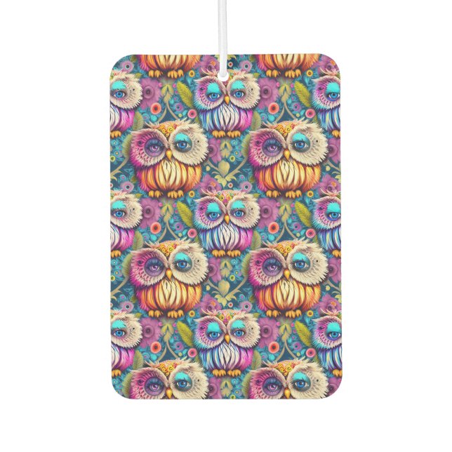 Hippie Trippy Psychedelic Colourful Owl  Car Air Freshener (Front)